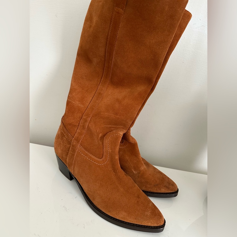 Vintage Foundry Co. womens Suede boots SZ 8.5 Brown Cognac Cowboy Western